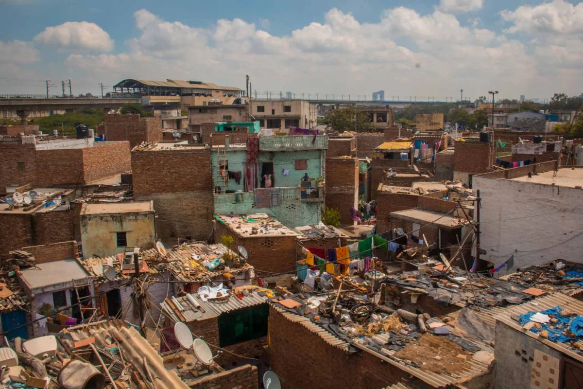 Social impact travel in India View of Sanjay Colony in Delhi during a social impact trip in India.
