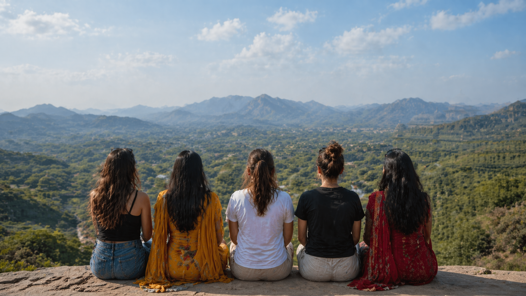 Grupo de mujeres contemplando un paisaje